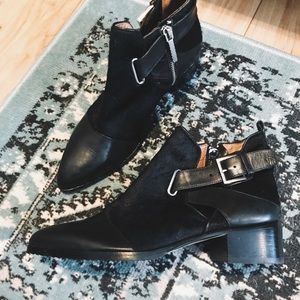 Leather and Calf Hair Booties